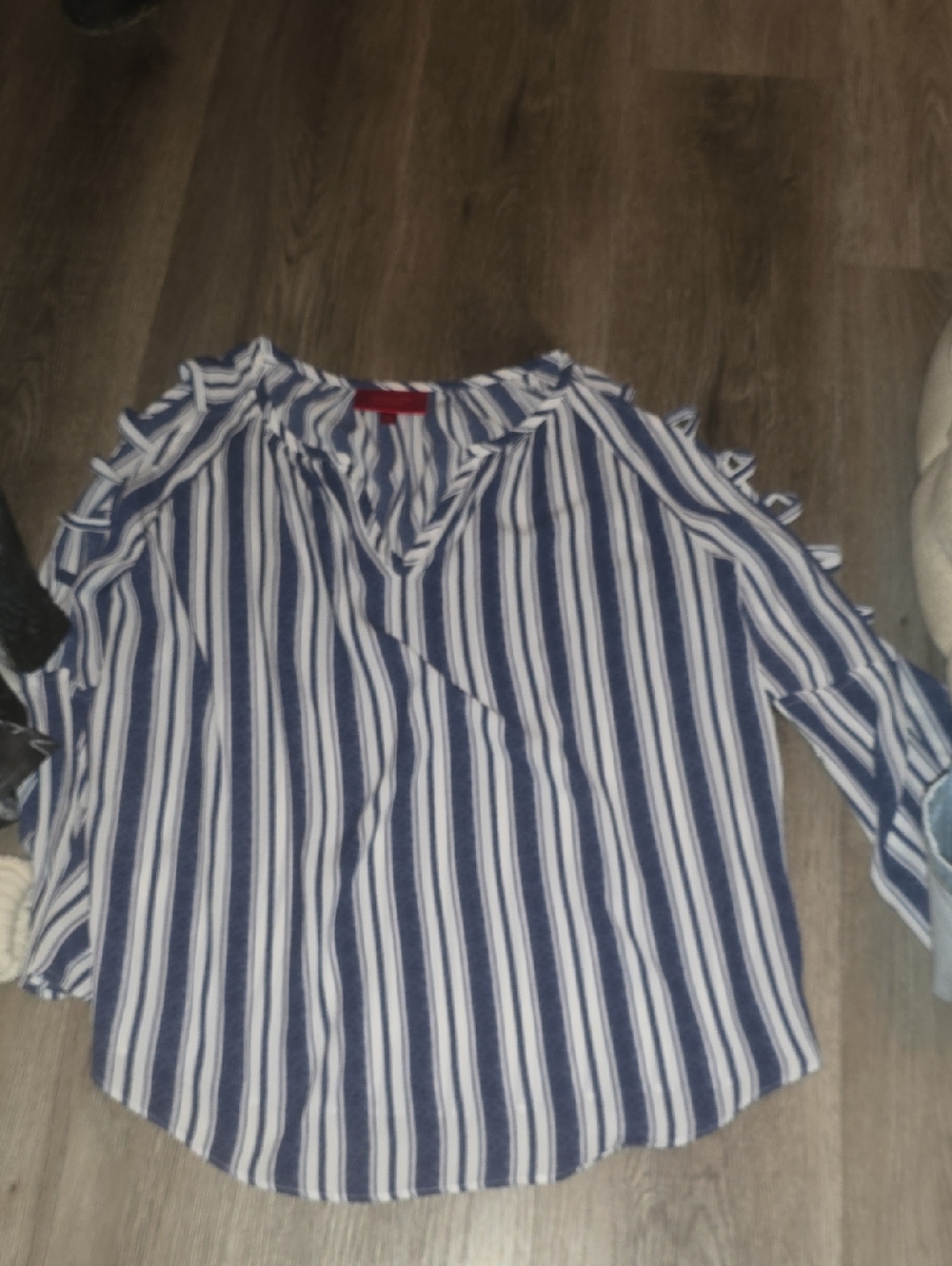 Striped Cold-Shoulder Blouse - Blue and White